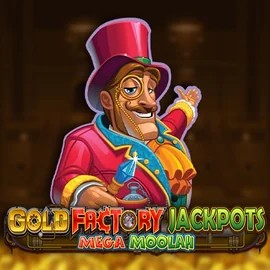 Gold Factory Jackpots Mega Moolah slot logo by Aurum Signature Studios at Roibets Casino